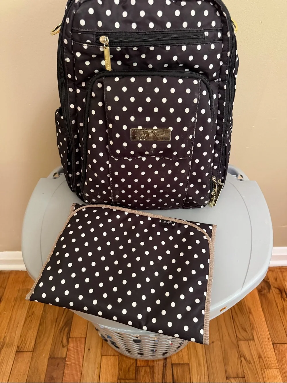 Ju-Ju-Be Black and White Polka Dot Diaper Backpack